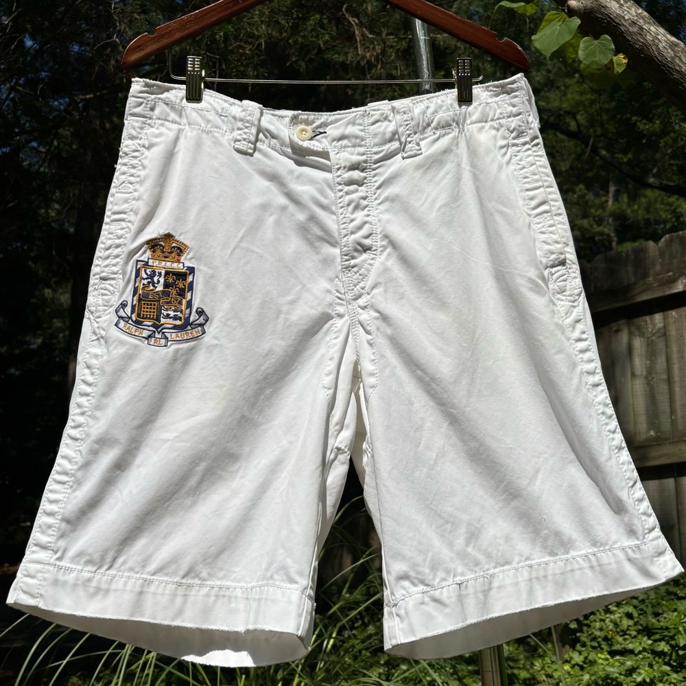 POLO RALPH LAUREN—White Resort Shorts–Men’s 32—RARE Cricket Club Emblem—Baggy—VG